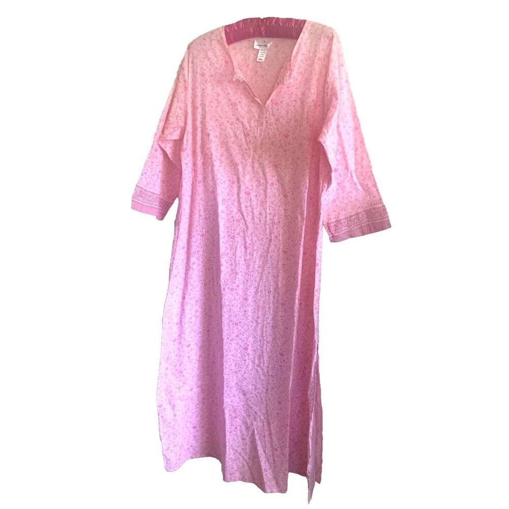 Carole Hochman Women's 3/4 Sleeve Cotton Kaftan Style Nightgown Size M